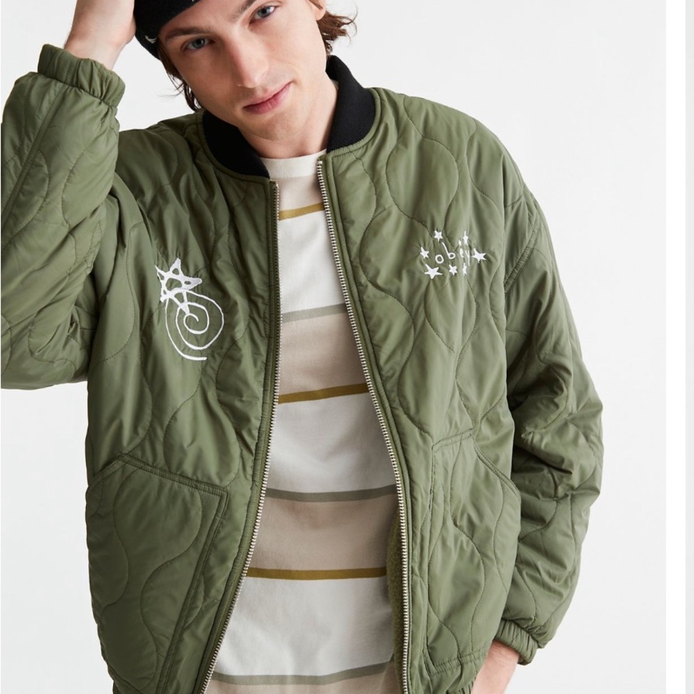 OBEY Reversible Quilted Fleece Jacket Size S $240 New, small defect on one side